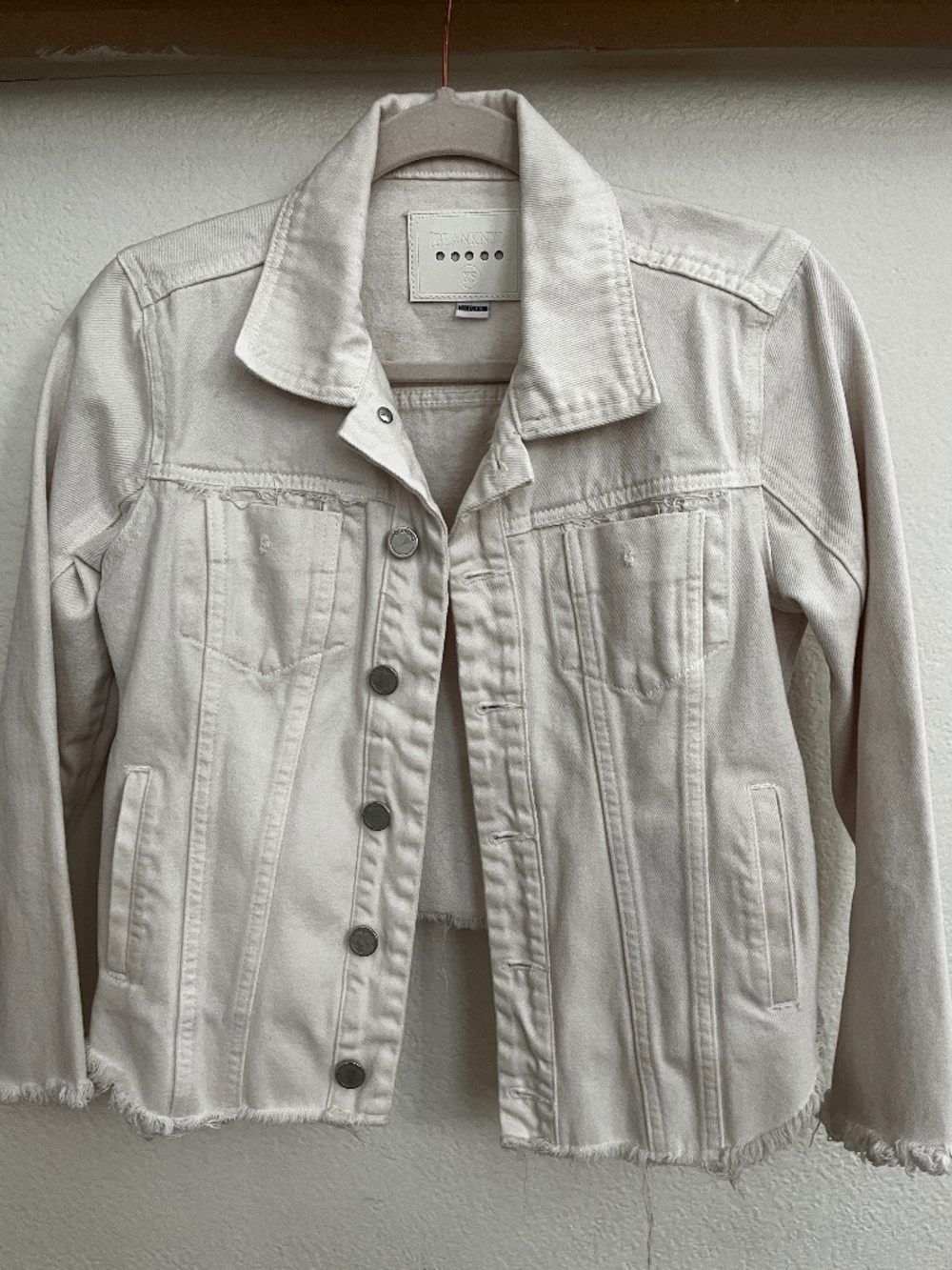 Blank NYC Raw Hem White Denim Jacket